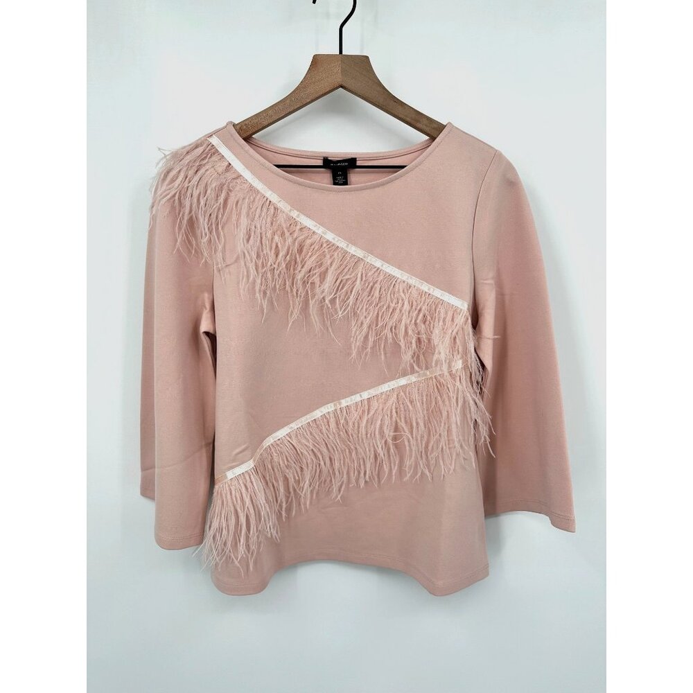 Halogen Ostrich Feather Zigzag Ponte Top Women Medium Pink Smoke Feather Trim NW